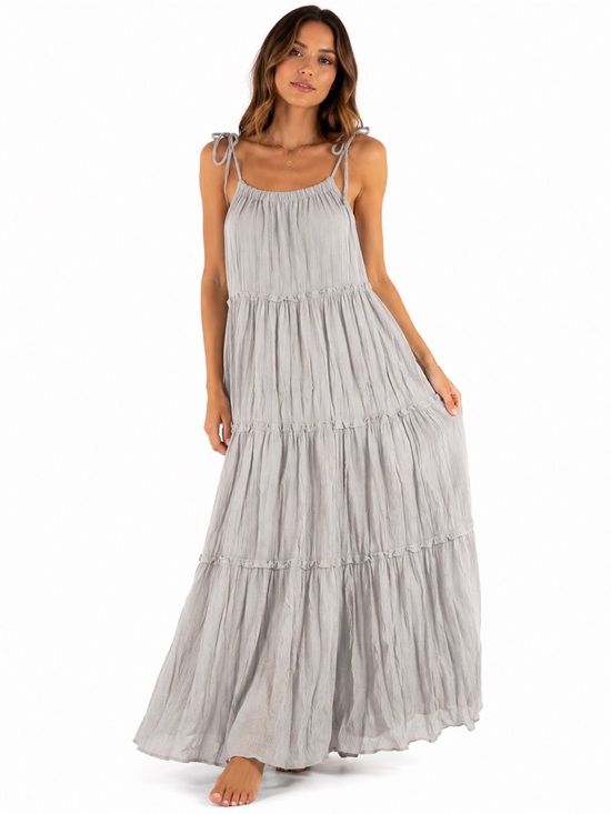 Vada Winter Dresses & Skirts - NWT Vada Winter x Maverick Tiered Smocked Boho Maxi Dress (Grey/Mauve) S